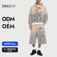 Ensemble de survêtement vintage pour homme avec logo personnalisé, imprimé graffiti dégradé, fermeture éclair, lavage vieilli, streetwear, OEM ODM, 2 pièces