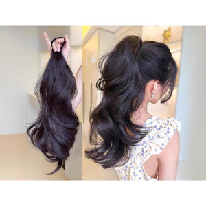 Perruque queue de cheval basse avec boucles sirène, style à nouer, cheveux naturels et volumineux, fibre haute température, look jeune et charmant - Product Image 1