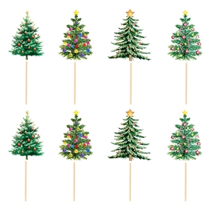 Adornos Decorativos para Cupcakes con Forma de Árbol de Navidad, 8 Piezas, para Pasteles, Galletas y Postres Navideños, para Fiestas y Eventos Especiales - Product Image 5