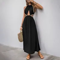 Robe de style ethnique ajourée noire, décontractée pour les vacances, avec faible MOQ