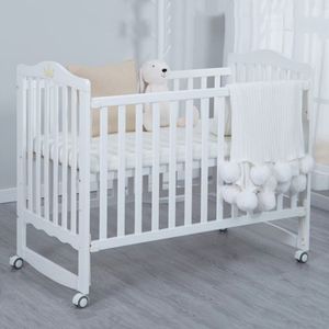 Berço Moderno para Bebês e Crianças Pequenas com Altura Ajustável, Berço Esticável com Cabeceira Arqueada em Madeira Sólida e Grade de Proteção - Product Image 1