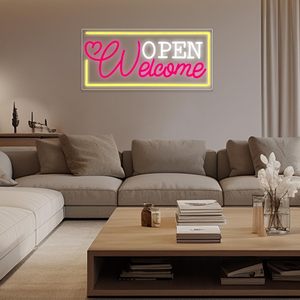 Welcome Open LED Neon <b>Sign</b> <b>Lights</b> Customizable RGB Multi-Color Remote Control Wall Mountable for Home Bar Wedding Event Decor - Product Image 4