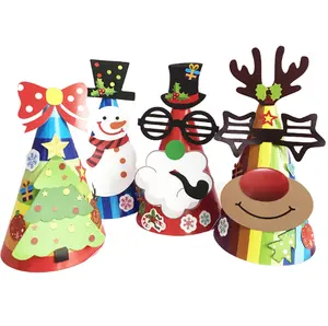도매 귀여운 눈사람 순록 산타 클로스 종이 모자 어린이 여성 남성 소년 소녀 종이 크리스마스 이벤트 파티 용품