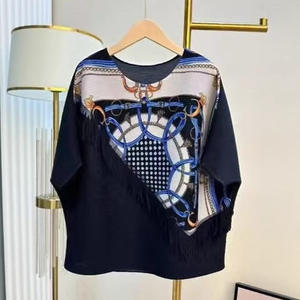 Maglietta a pieghe con stampa girocollo a manica corta da <span class=keywords><strong>donna</strong></span> 2025 autunno ampia Top Skinny con dettaglio sfrangiato - Product Image 2