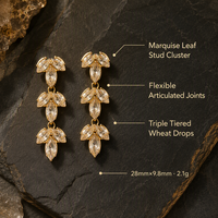 Boucles d'oreilles pendantes en forme de feuille marquise plaquées or et argent sur base cuivre, avec zircon cubique transparent, longues, pour femme, bijoux de soirée