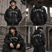 Sweat à capuche zippé vintage personnalisé effet vieilli, imprimé DTG, haute qualité, OEM, faible MOQ, en coton épais, streetwear homme oversize