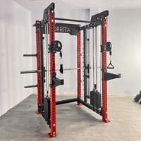 Cage de musculation tout-en-un en acier avec système Smith, croisement de câbles et station à squats, pile de poids de 140 kg pour usage commercial