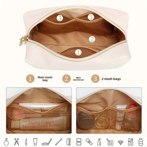 Trousse de Toilette de Luxe en PU à Fermeture Éclair, Motif Lettres, Imperméable et Ultra-Légère pour le Rangement des Soins de la Peau - Product Image 3