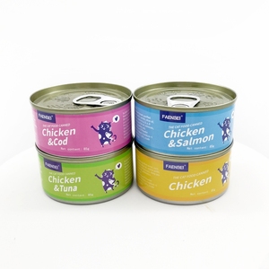 Perro gato enlatado carne pollo atún salmón aperitivos trata comida húmeda 85g 170g 375G 400g proveedor al por mayor OEM ODM etiqueta personalización - Product Image 1