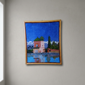 Tapisserie murale rectangulaire en laine légère faite à la main, broderie paysage marocain, décoration artistique pour la maison - Product Image 2