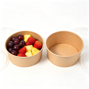 Food Grade Eco Friendly Disposable Kraft Container Transparent <b>Lid</b> Camping Fruit Salad Takeaway Biodegradable Paper <b>Bowl</b> - Product Image 1