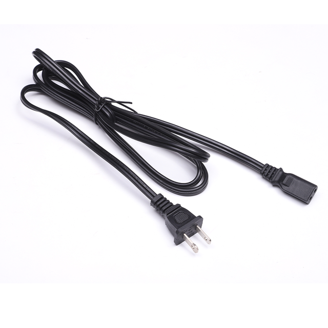 US TV Power Cord 6Ft Cable for Samsung LG TCL Sony,2 Prong NEMA 1-15P C7 AC Wall Plug 2-Slot for LED LCD Black
