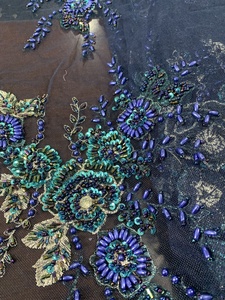 Tốt nhất bán nặng tay đính cườm <span class=keywords><strong>sequin</strong></span> thêu ren vải cho trang phục hoặc bên, màu xanh hải quân thêu ren hạt vải - Product Image 6