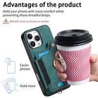 Étui en cuir antivol RFID pour iPhone 16 Pro Max avec lanière à boucle annulaire sac de carte multifonction accessoire de téléphone portable