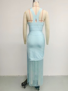 <span class=keywords><strong>Vestido</strong></span> Largo de Vendaje con Cuello en V, Espalda Descubierta, Diseño de Parches y Borlas, Color <span class=keywords><strong>Azul</strong></span> Menta, para Ramadán 2026, Fiesta de Año Nuevo - Product Image 5