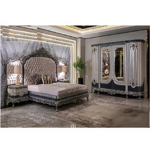 Ensemble de meubles de chambre à coucher finition argent métallisé, dernier modèle, ensemble de chambre à coucher king size avec tables de chevet, ensemble de chambre à coucher en bois élégant en solde - Product Image 1
