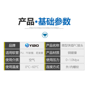 Yibo <b>Quick</b> Coupler Mini Pneumatic <b>Connector</b> Copper Plated For PU PE Hose 0-1.0Mpa Air Use - Product Image 1