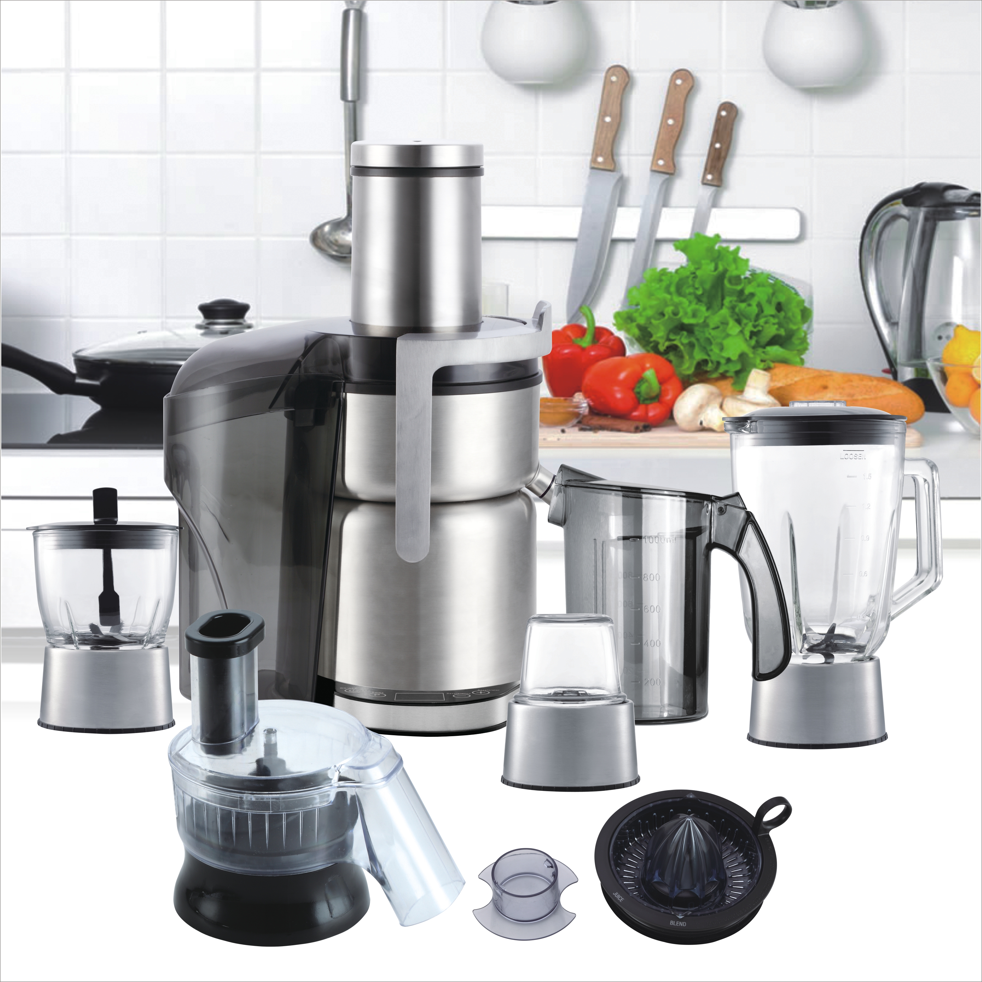 800W Stainless Steel Automatic Juicer Maker Food Processor Blender Chopper Grinder, Unbreakable Juicer Lid, Digital Touch Panel