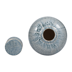 Vaso Decorativo in Ceramica con Coperchio, Blu Smaltato con Motivo a Griglia, per Soggiorno, Camera da Letto, Ufficio, Arredamento Casa - Product Image 5