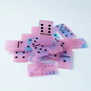 Profesyonel Domino çift altı oyun seti özel Domino Log renkler plastik kutu sıcak satış toplu çin üretimi