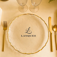 Assiettes de présentation en verre Lanques à bord doré transparent, en gros, pour mariage, décoratives, rondes, sous-assiettes pour dîner, fournitures de fête