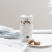 Mug en céramique créatif avec couvercle MSH, tasse à café en céramique pour femme, pour le bureau