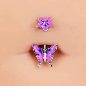 Pendientes de clip de Nariz de mariposa de acero inoxidable <span class=keywords><strong>en</strong></span> forma de C Pendientes de anillo de pecho de labios coloridos Piercing para el cuerpo Joyería para el ombligo - Product Image 3