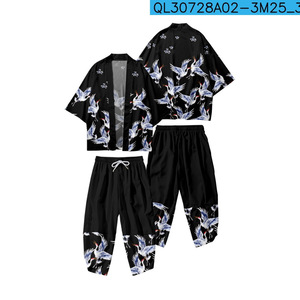 Ensemble <span class=keywords><strong>veste</strong></span> bomber japonaise pour <span class=keywords><strong>homme</strong></span>, sans col, respirant, ouvert sur le devant, avec short, style chinois, imprimé, cardigan, costume, <span class=keywords><strong>veste</strong></span> <span class=keywords><strong>kimono</strong></span> - Product Image 2
