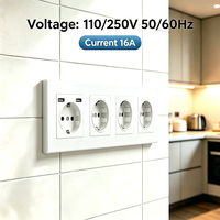 Prise murale UBARO 4 gangues EU avec 2 ports USB 16A 250V, panneau en verre trempé blanc, prise électrique murale 295mm