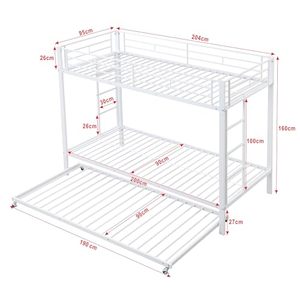 <span class=keywords><strong>Lit</strong></span> <span class=keywords><strong>mezzanine</strong></span> DNF 90x200cm, structure métallique, barres latérales, échelle de sécurité, design moderne pour chambre d'enfant, dortoir adulte, robuste, blanc - Product Image 4