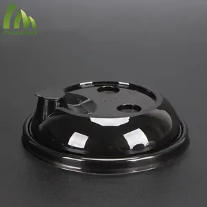 Bulk wholesale disposable cheap plastic juice milk tea cup PET lid dome lid clear cap with hole