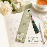 Marcapáginas de Tela Bordado con Logotipo Personalizado y Borla, Marcador de Páginas Floral Personalizado para Regalo Promocional de Eventos Corporativos