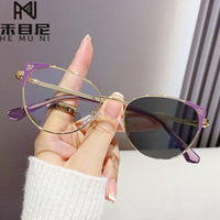 7114 nouveauté métal cadre verre lunettes cadres photochromique oeil de chat anti lumière bleue lunettes photochromiques pour femmes hommes
