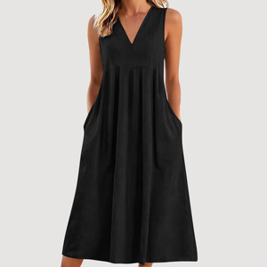 <span class=keywords><strong>Blusa</strong></span> sin mangas de algodón sólido <span class=keywords><strong>con</strong></span> cuello en V para mujer, estilo europeo americano, versátil para capas, primavera - Product Image 2