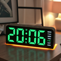 Jam Alarm Pintar LED Neon Logo Kustom, Jam Meja & Meja Kerja Digital untuk Kantor atau Ruang Tamu dengan Fungsi Lampu Latar