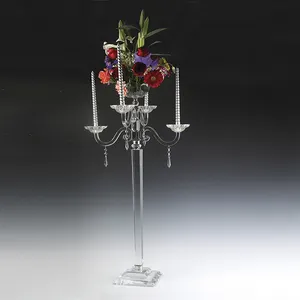 长杆透明茶灯玻璃烛台悬挂水晶婚礼摆件水晶珠烛台