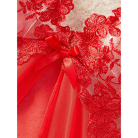Ensemble de lingerie pour femme rose en dentelle florale transparente, style babydoll, col en V, nœud, ourlet irrégulier, bretelles spaghetti, avec culotte assortie