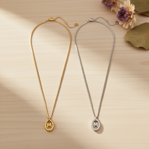 Collier pendentif M en acier inoxydable plaqué or et argent avec zircon cubique, chaîne serpent classique, unisexe, à porter au quotidien - Product Image 3