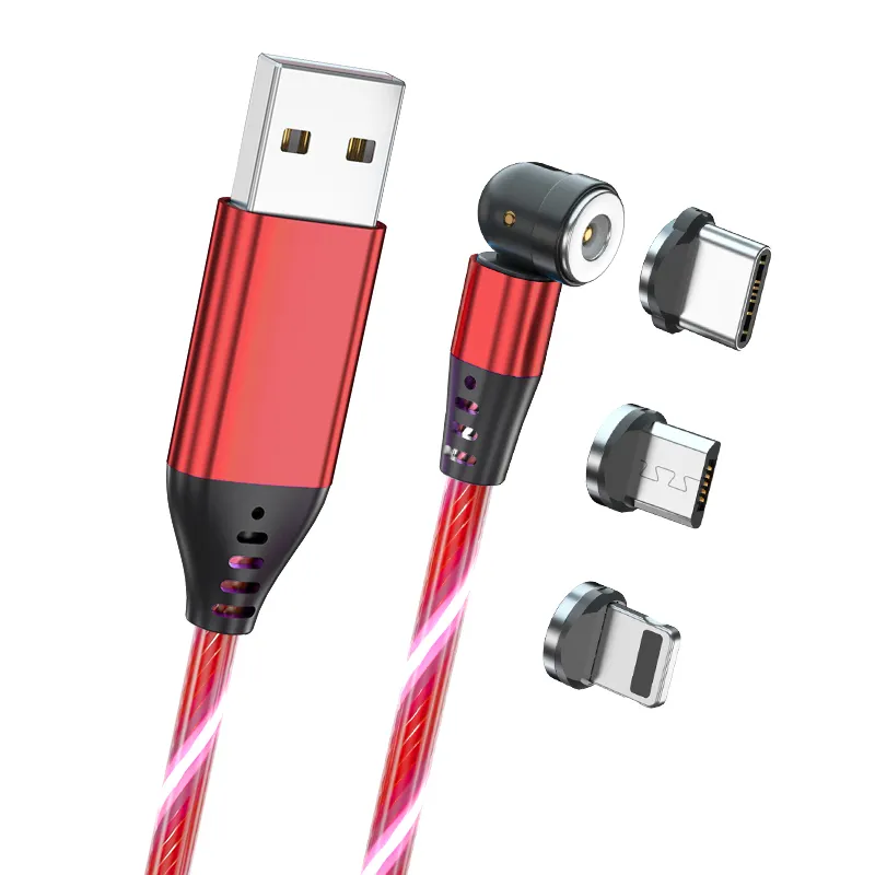 Straight and L shape design LED magnetic USB cable flowing light phone accessories magnetic type-c cable charger