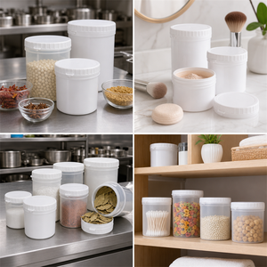 <span class=keywords><strong>Ember</strong></span> Plastik Bulat Putih Food Grade 300ml 500ml 1L, Mulut Lebar, Tertutup Rapat, Wadah Bumbu, Saus, Masker, Bubuk - Product Image 2