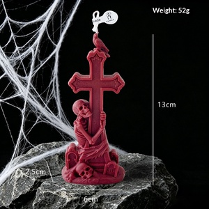 Vela perfumada con forma de cruz y calavera de Halloween, vela de cera con diseño de lápida sangrienta para decoración espeluznante del hogar - Product Image 6