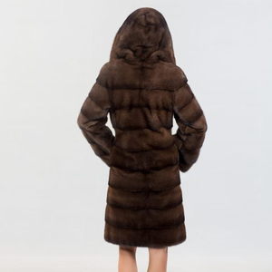 Lussuoso <span class=keywords><strong>Cappotto</strong></span> Lungo in <span class=keywords><strong>Visone</strong></span> Saga Marrone Naturale da Donna <span class=keywords><strong>con</strong></span> <span class=keywords><strong>Cappuccio</strong></span>, Fodera Invernale in Poliestere, Lavorazione Grezza - Product Image 5
