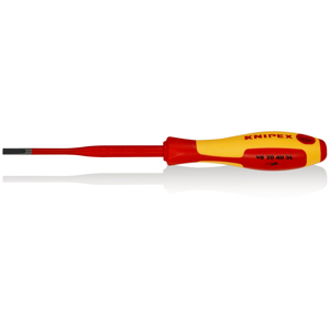 Destornillador para electricistas KNIPEX 98 20 40 SL (delgado) para tornillos de fenda, mango multicomponente aislado - Product Image 1