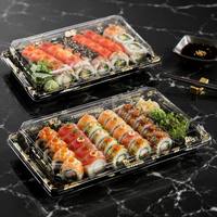 Plateau à bento japonais haut de gamme avec couvercle, impression personnalisée, plateau à sashimi en plastique transparent écologique pour la restauration