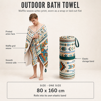 Serviette de bain extérieure en microfibre gaufrée, imprimé aztèque, antibactérienne, séchage rapide, multifonctionnelle pour la plage, la natation et les pique-niques