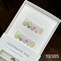 Uñas Postizas Francesas Elegantes, Cortas, Cuadradas, Estilo Ojo de Gato, Pintadas a Mano, Color Puro, Acabado Brillante, con Etiqueta Privada