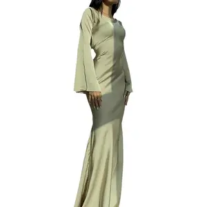 Hot Sale Muslim Matte Satin Dress A-Line Lace-Up Maxi Casual Dress
