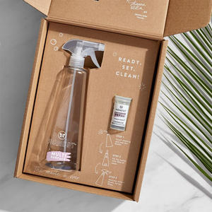 Kit de limpieza de papel Kraft, caja de regalo con inserto de troquelado personalizado, caja de embalaje de botella de Spray para limpiador de superficies del hogar, cápsula de recarga - Product Image 1