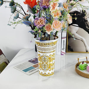 Vase de table en céramique moderne, grande ouverture, glaçure jaune créative, arrangement floral - Product Image 2