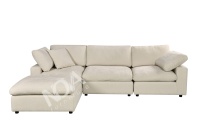Canapé modulaire en forme de L, style crème, en tissu, avec rembourrage en fibres moelleuses